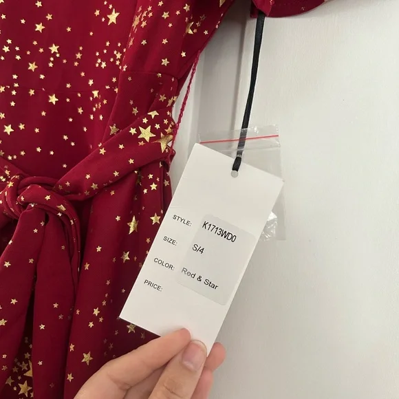 Unique Vintage Red and Gold Starry Midi Dress - Picture 3 of 9